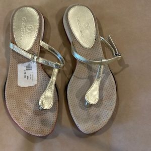 Gold Cole Haan thong sandals with Velcro closure. 5B